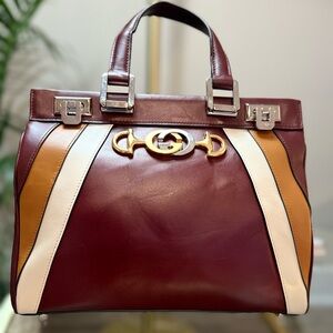 GUCCI  Calfskin Small Zumi Top Handle Bag Vintage Bordeaux White Friky Taupe